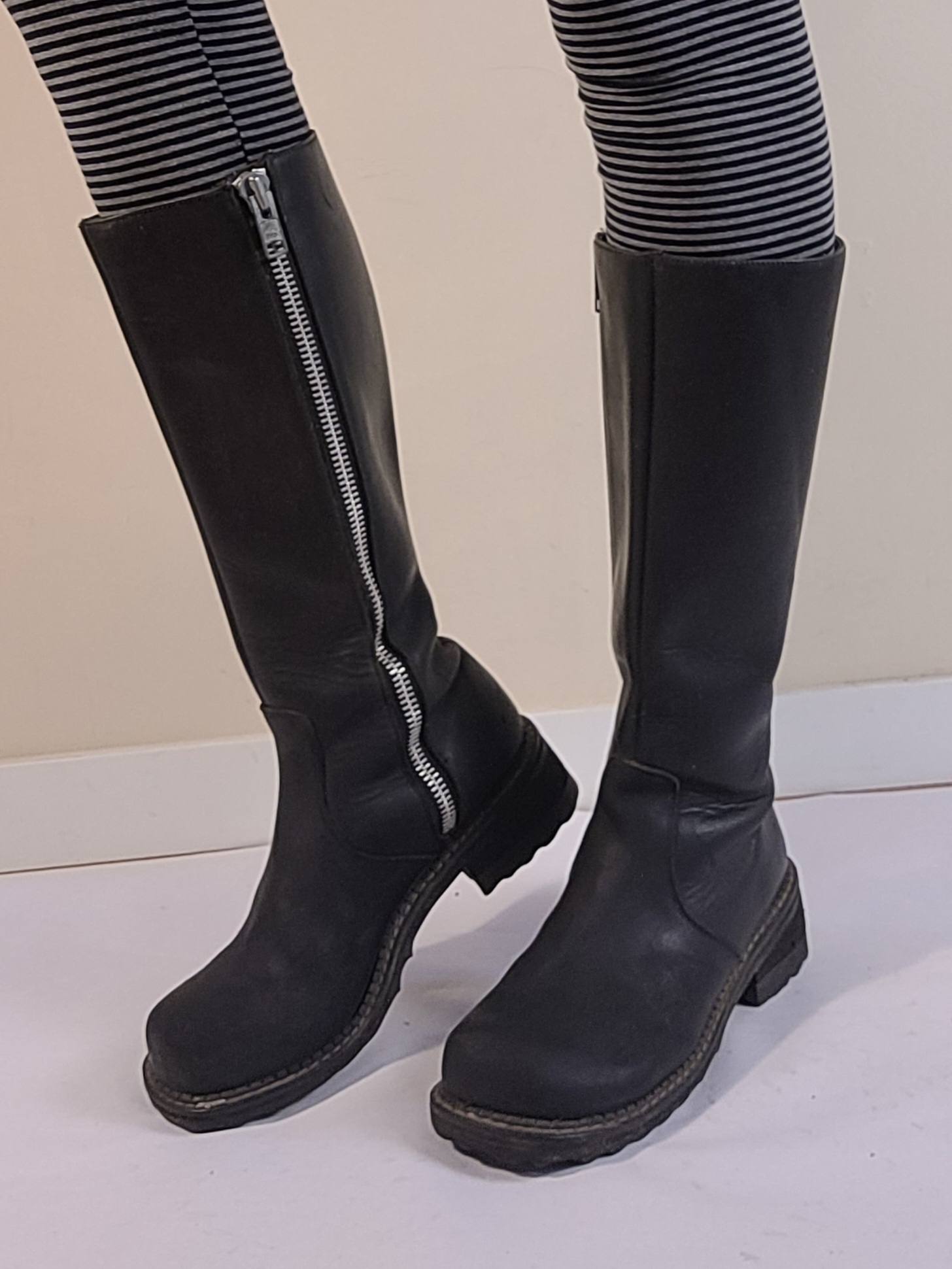 John Fluevog, Black Leather Cece Boots, Size 10
